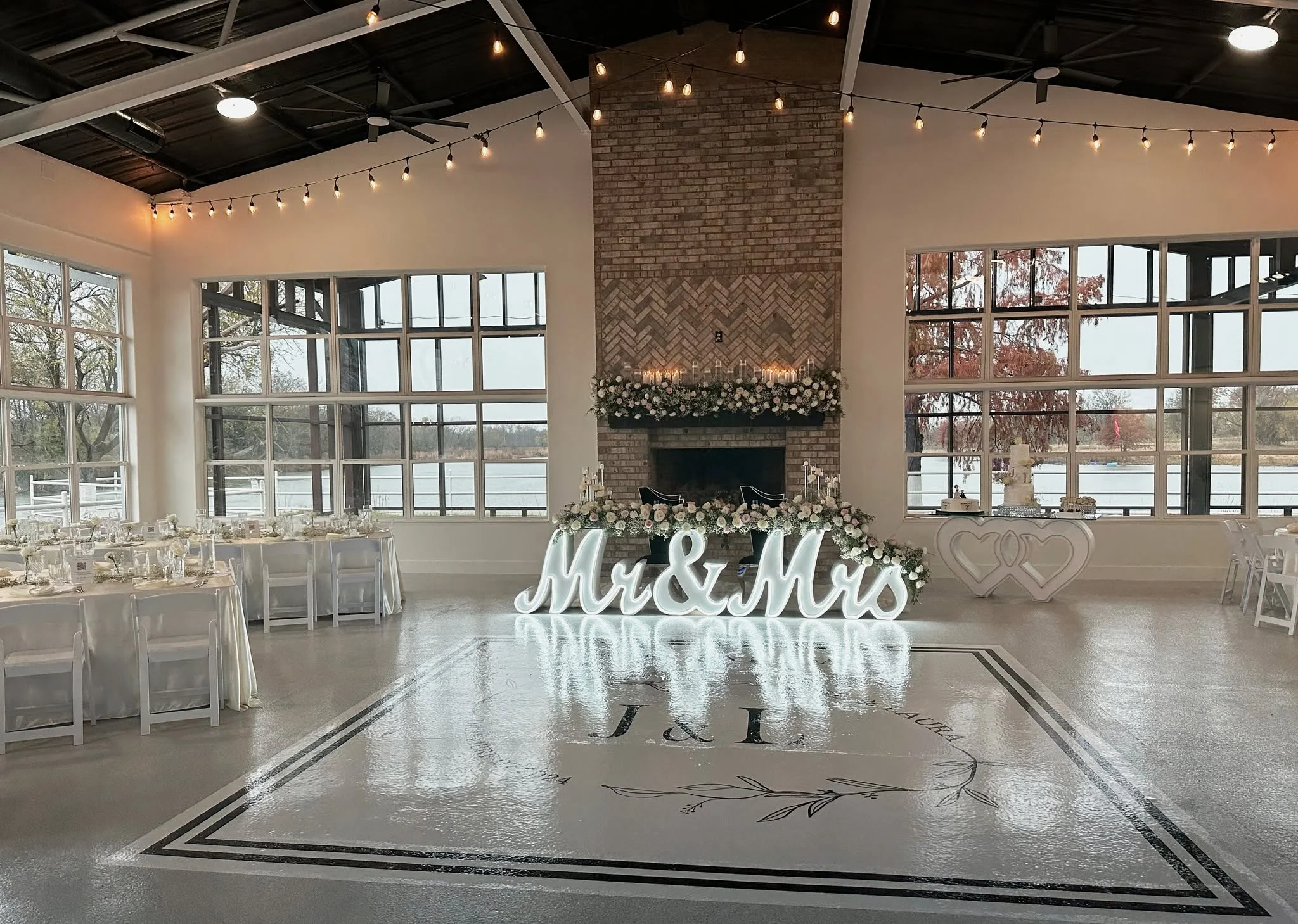 Reception hall set up with guest seating